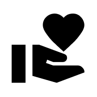 A hand holding a heart symbol.